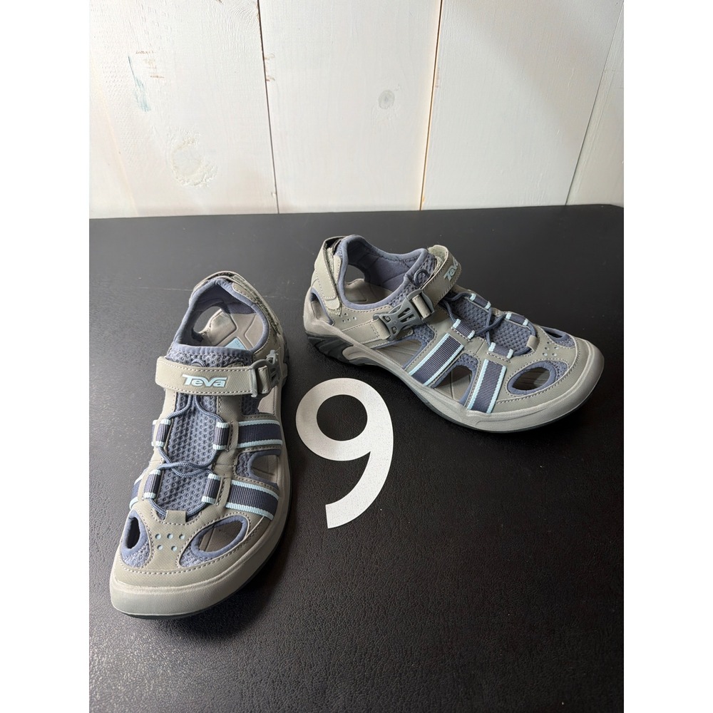 Teva Womens Grey Synthetic Hiking Sandals Closed Toe Water Shoes 9